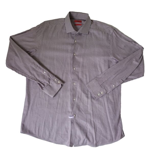 HUGO by Hugo Boss Dress Shirt 17.5 Regular Fit Two Ply Purple Houndstooth 44 EU - Picture 1 of 12